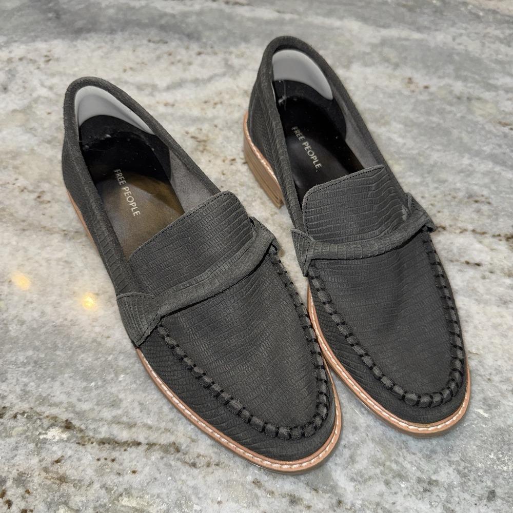 Free People Bedford Loafers Womens 8.5 Dark Gray Heel Slip On Suede